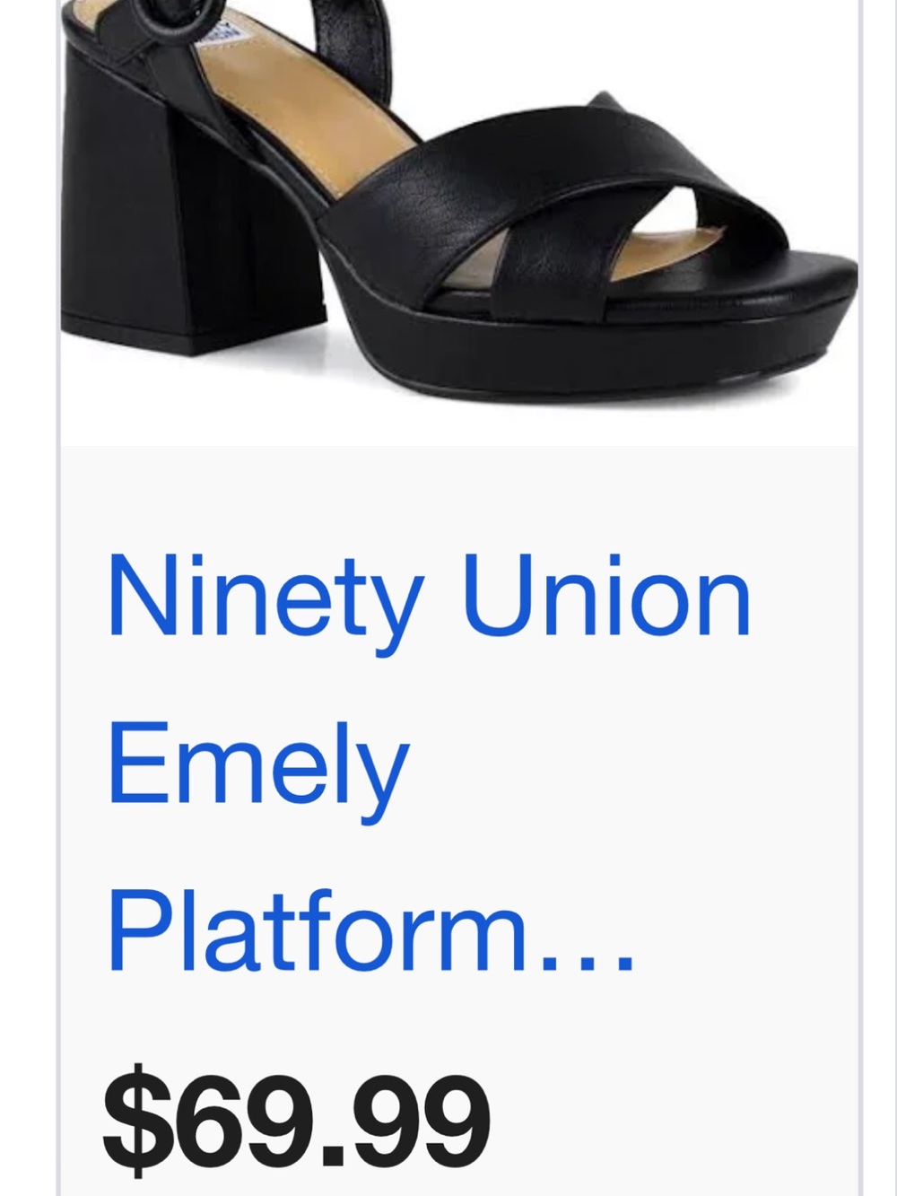 Ninety Union Black Leather Crisscross Block Heel Sandals